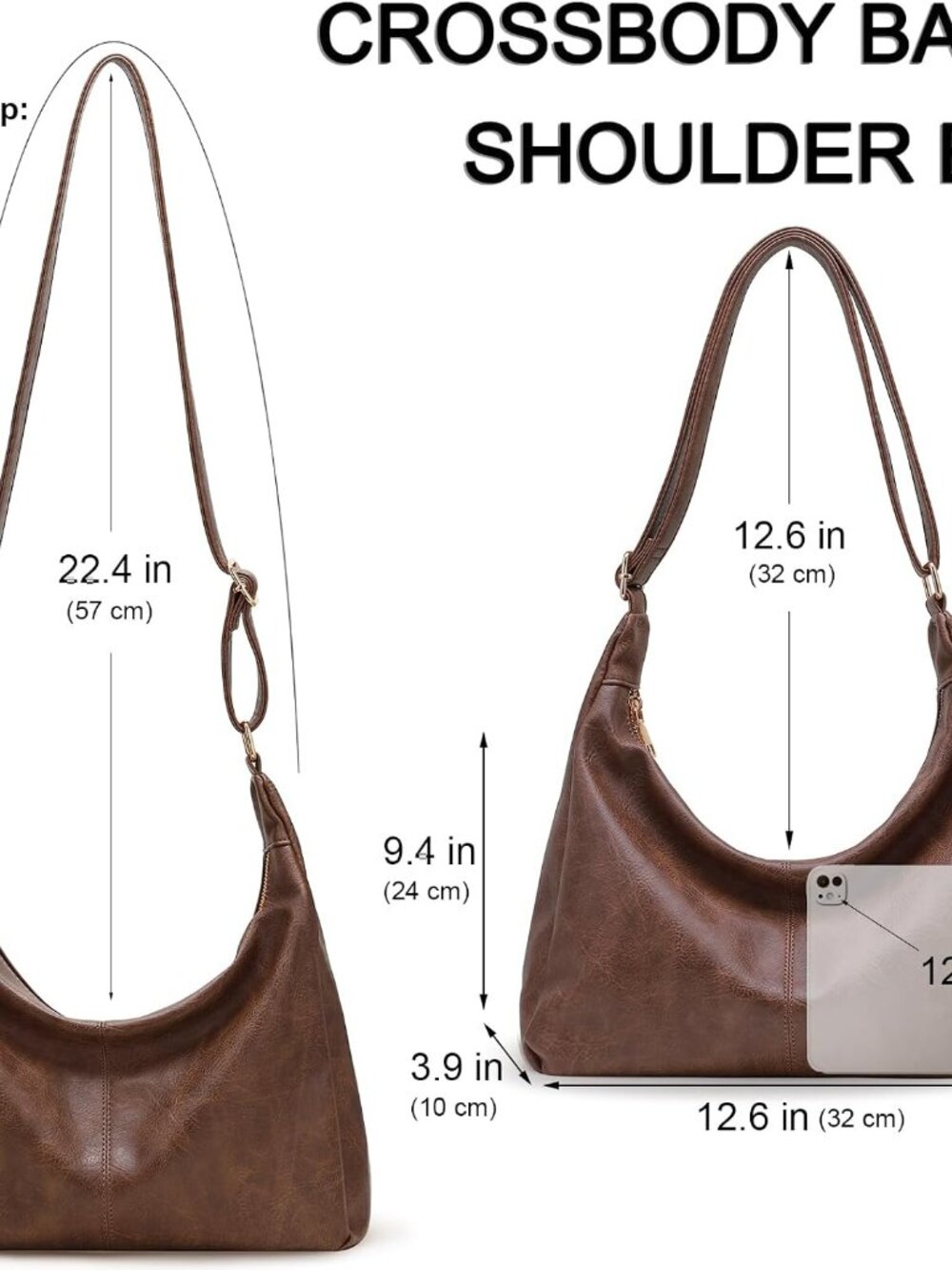 Hobo Bags for Women Retro Vegan Leather Shoulder Handbag Foldable Slouchy Tote C - Picture 6 of 7